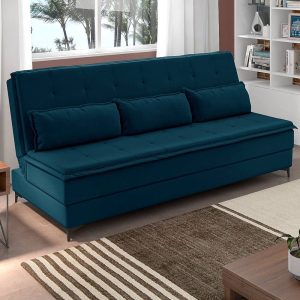 Sofá Cama Veludo Azul
